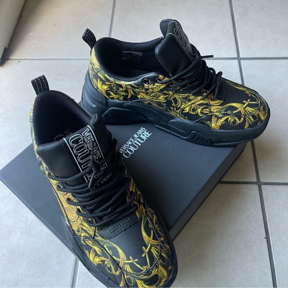 Versace Black and Gold Baroque Sneakers